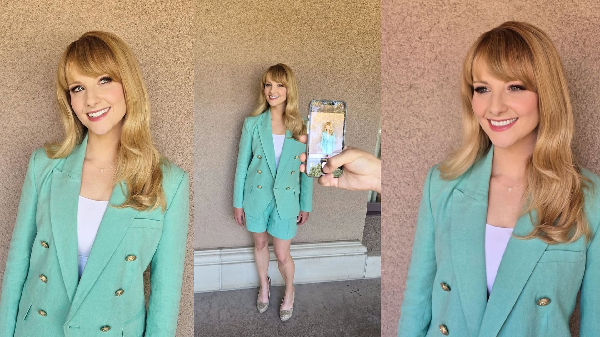 Rauch rocks simple and functional suits (Image via Instagram/Melissarauch)